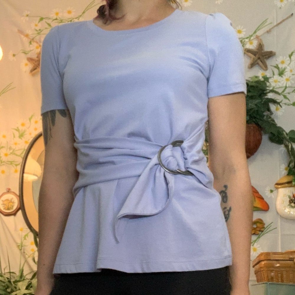 Anthropologie Maeve pastel light blue faux wrap basic t shirt - Picture 1 of 6